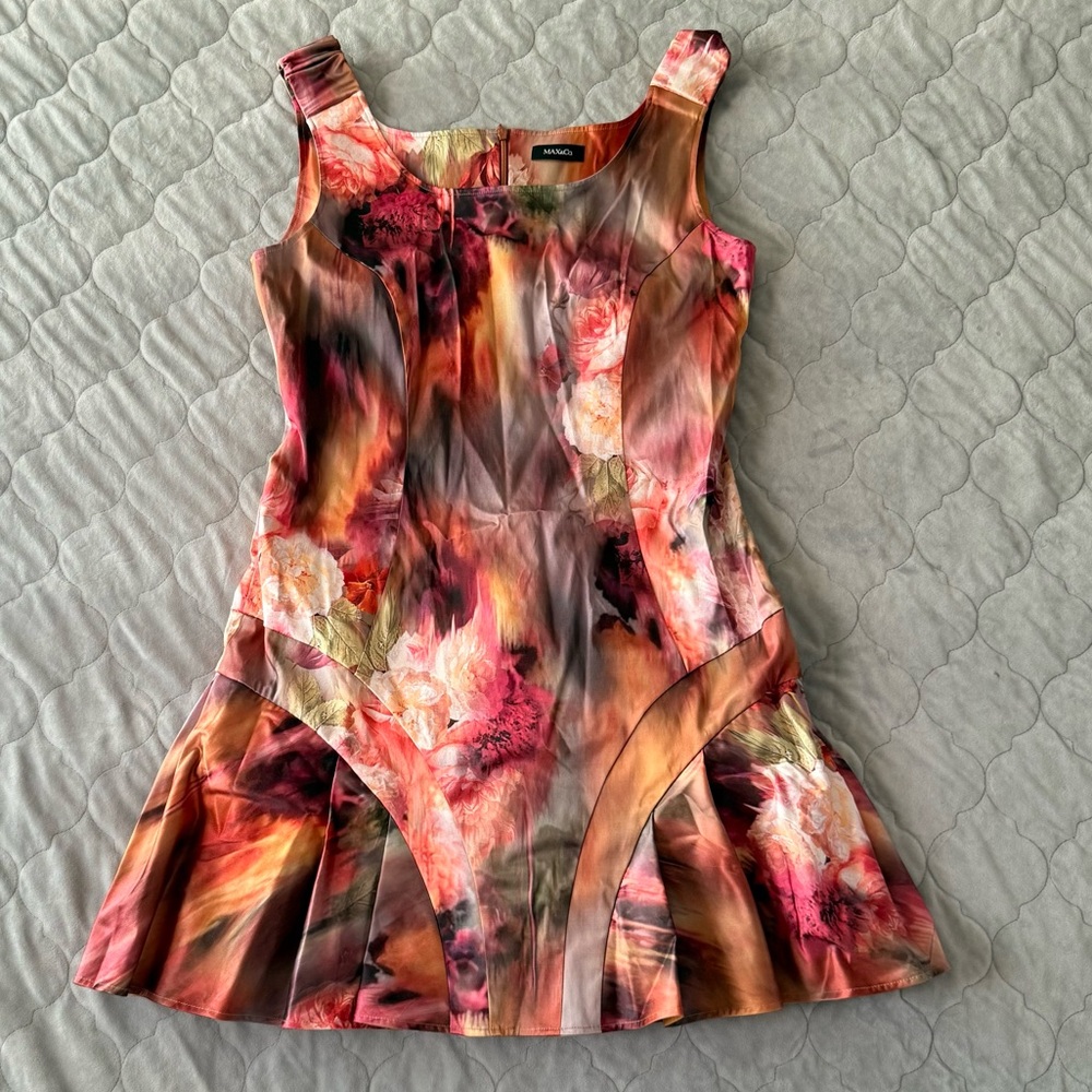Max & Co. WOMEN’S DRESS FLOWERS‎ ORANGE OCHRE  SZ 12 Fit made in Italy